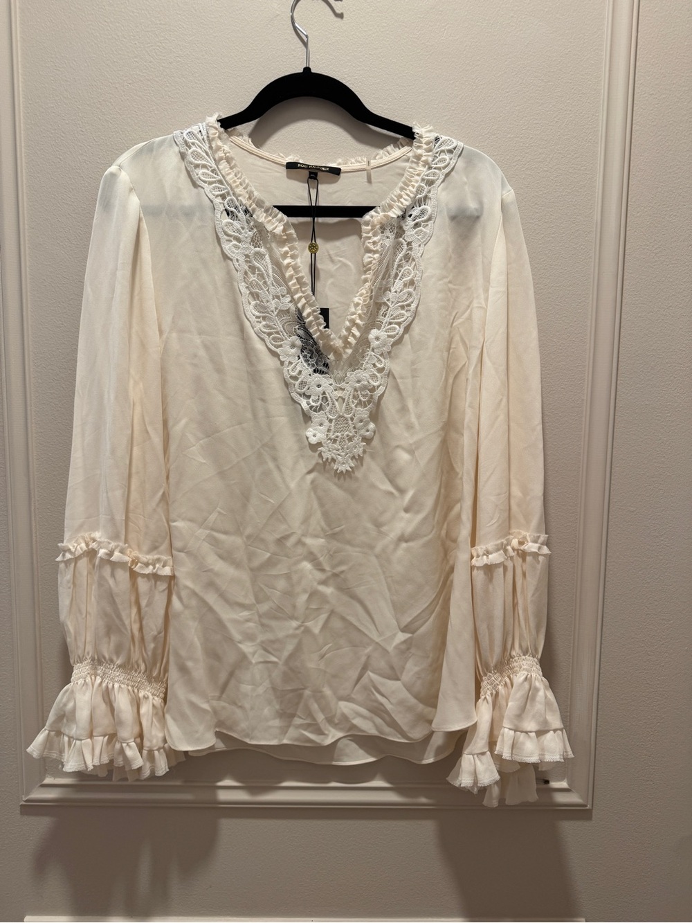 Kobi Halperin Cream Lace-Trim V-Neck Blouse